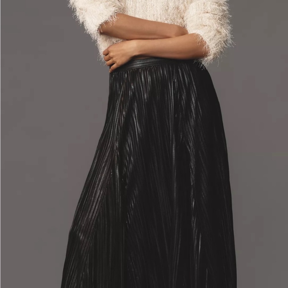 Anthropologie Metallic Pleated Midi Skirt